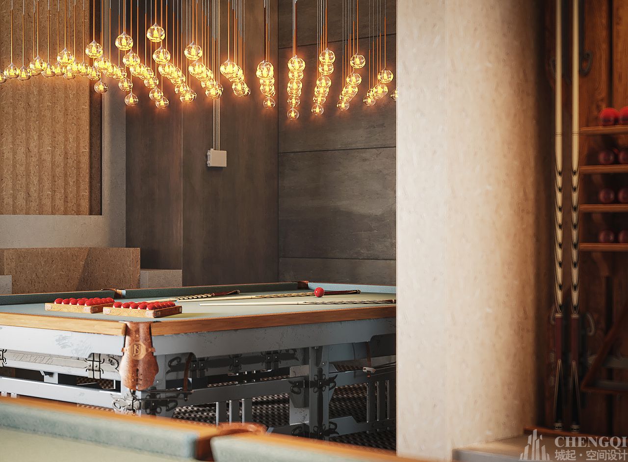 臺球俱樂部裝修設(shè)計(jì)效果圖,臺球廳空間裝飾案例圖